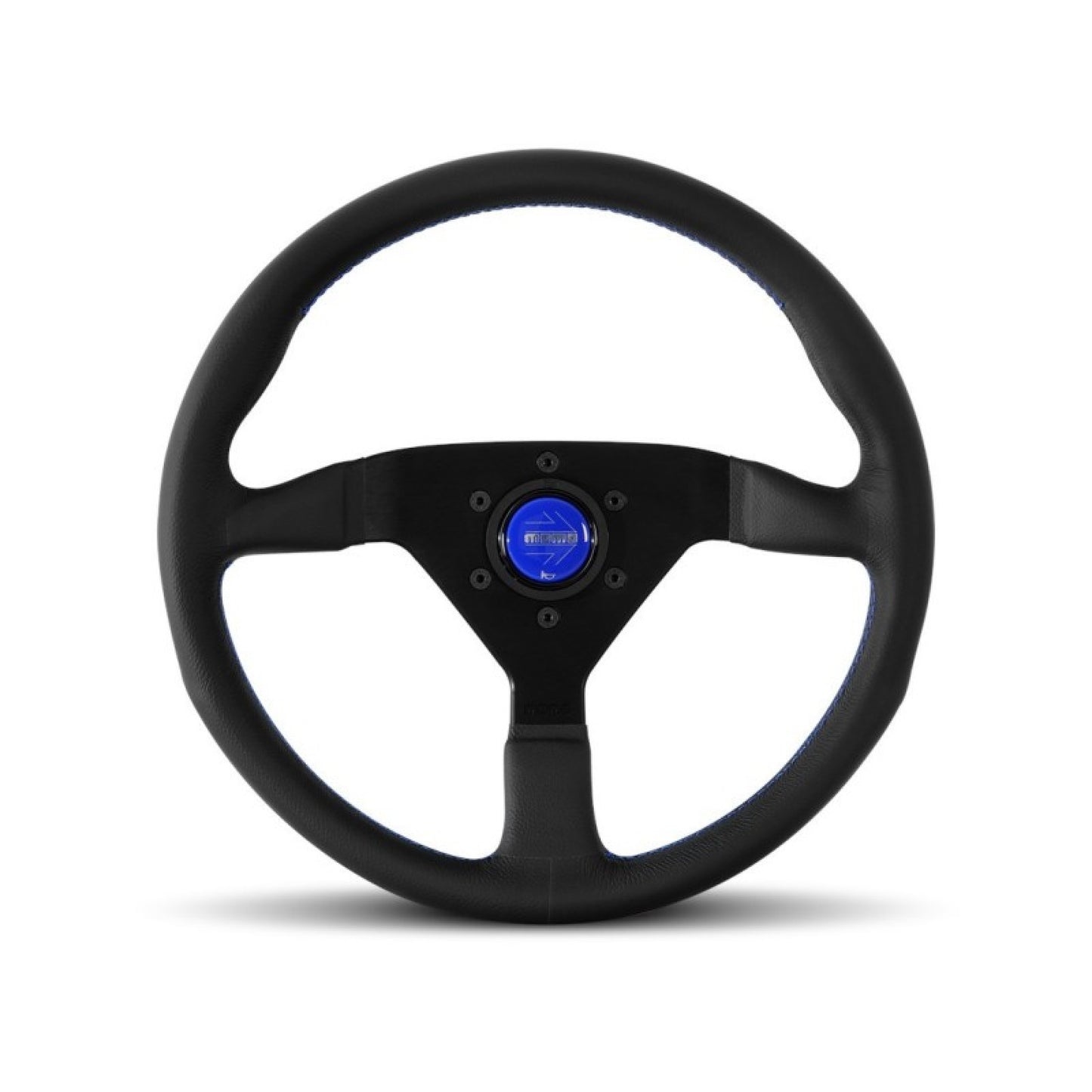 MOMO 3-Spoke Monte Carlo Series Black Leather Steering Wheel 350mm with Blue Stitch